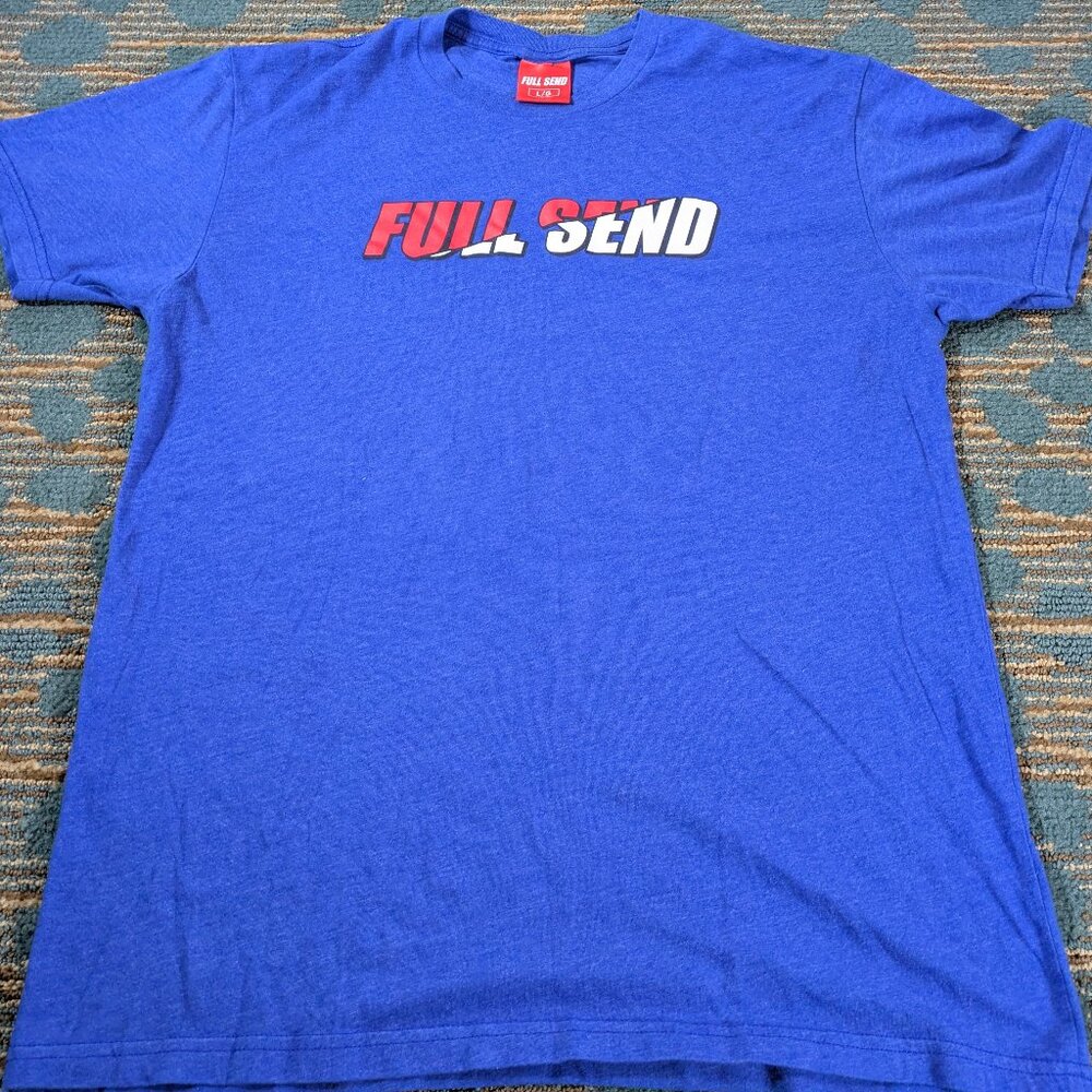 FULL SEND NELK BOYS SHIRTS LARGE BLUE T SHIRT SHORT SLEEVE HAPPY DAD